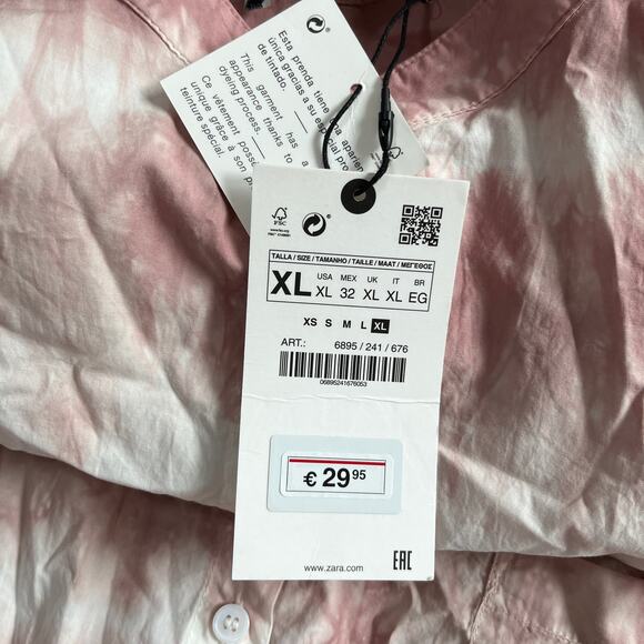 NEW Zara Pink Tie Dye Dye Relaxed Fit Button Up Top Size XL - Picture 3 of 6